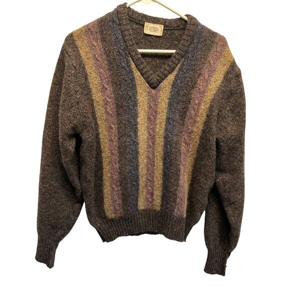 Vintage Woodward 100% Shetland Wool Ireland V Neck Sweater XL Gorpcore - Picture 1 of 8